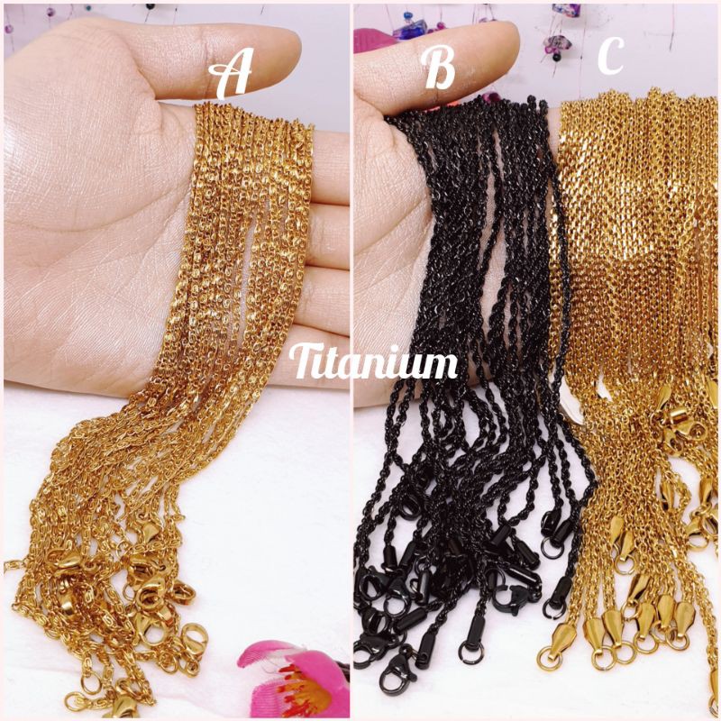 kalung Titanium asli anti karat tidak alergi gold &amp; black 50-60Cm [KP-42]