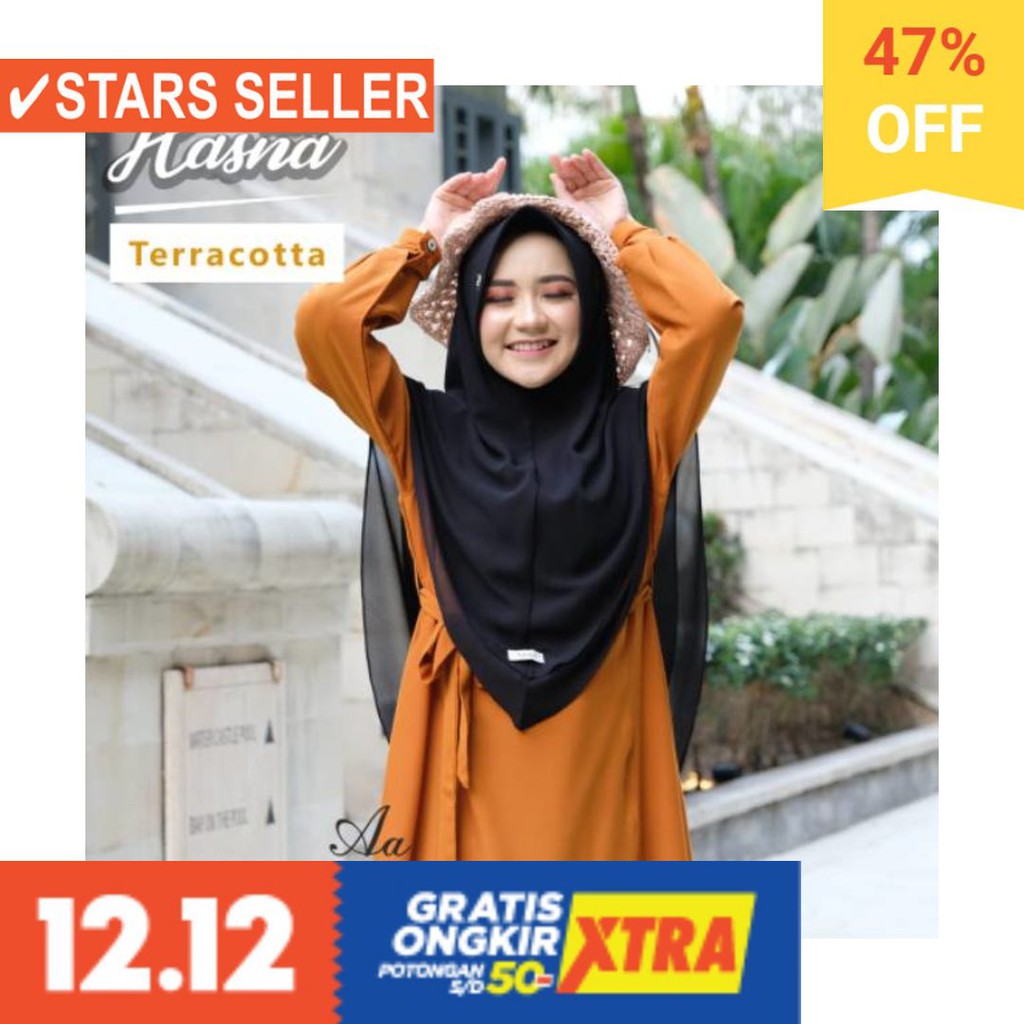 BAJU MUSLIM TERKINI TERBARU WANITA MURAH CEWE ASLI / Basic Hasna Dress by Aden hijab