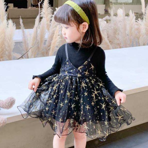 SALE DR30- 0-3T Dress Anak Bayi Perempuan Stary Stary Night