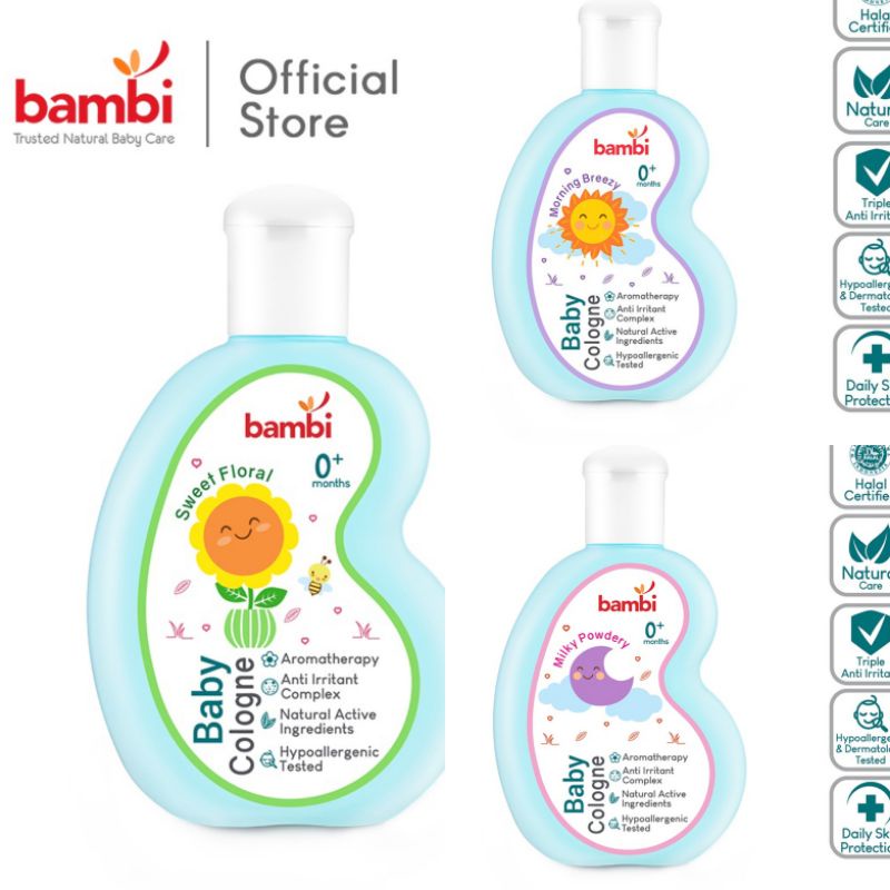 Bambi Baby Cologne 100ml, Pewangi anak bayi Floral, milky, breezy Bambi