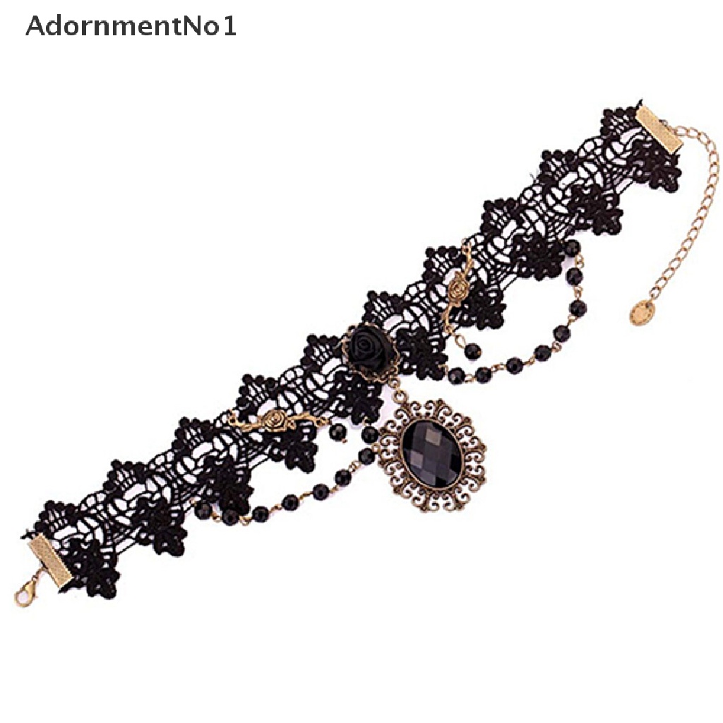 (AdornmentNo1) Kalung Choker Lace Bunga Mawar Hitam Gaya Gothic Untuk Wanita