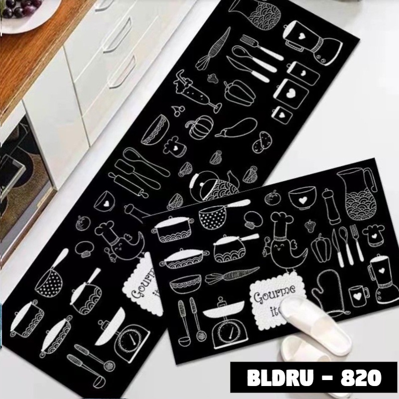 FLEUR-ID - 1 SET PREMIUM BLUDRU (40*60 CM & 40*120 CM) KESET DAPUR LEMBUT ANTI SLIP-BLDRU - 820