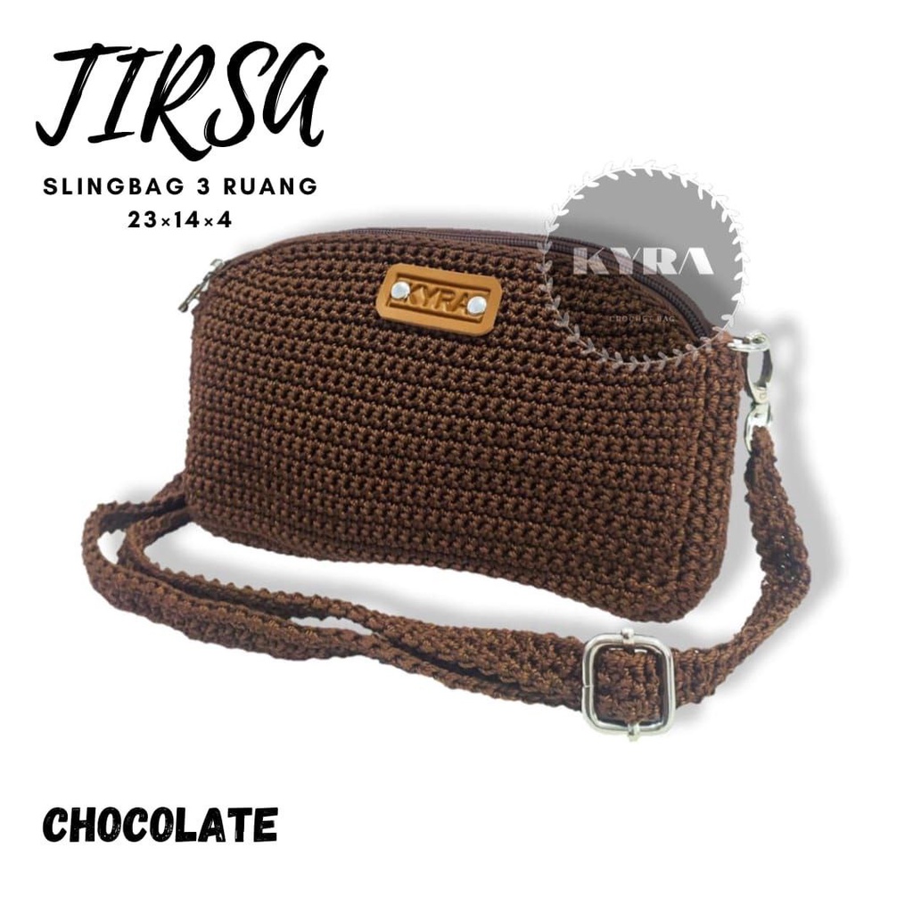 Tas Selempang Rajut Wanita TIRSA Tiga Ruang Resleting Rajutan Handmade