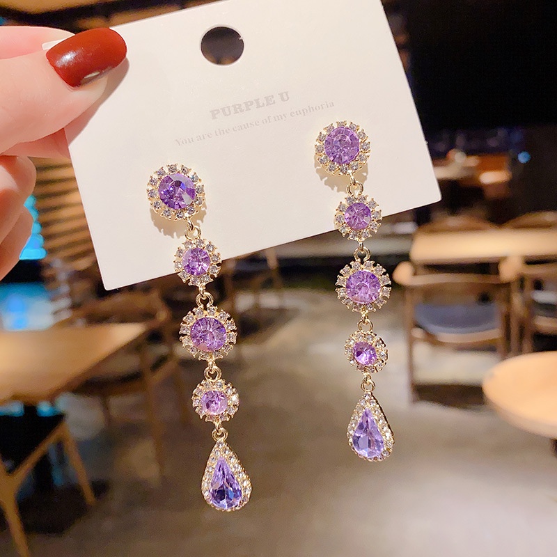 Anting Tusuk Gantung Panjang Bahan Sterling silver 925 Hias Zircon / Berlian Gaya Retro / Barok Untuk Wanita