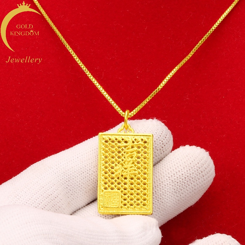 Kalung Lapis Emas Asli Kadar 375 Dengan Liontin Bentuk Persegi Untuk Pria Dan Wanita