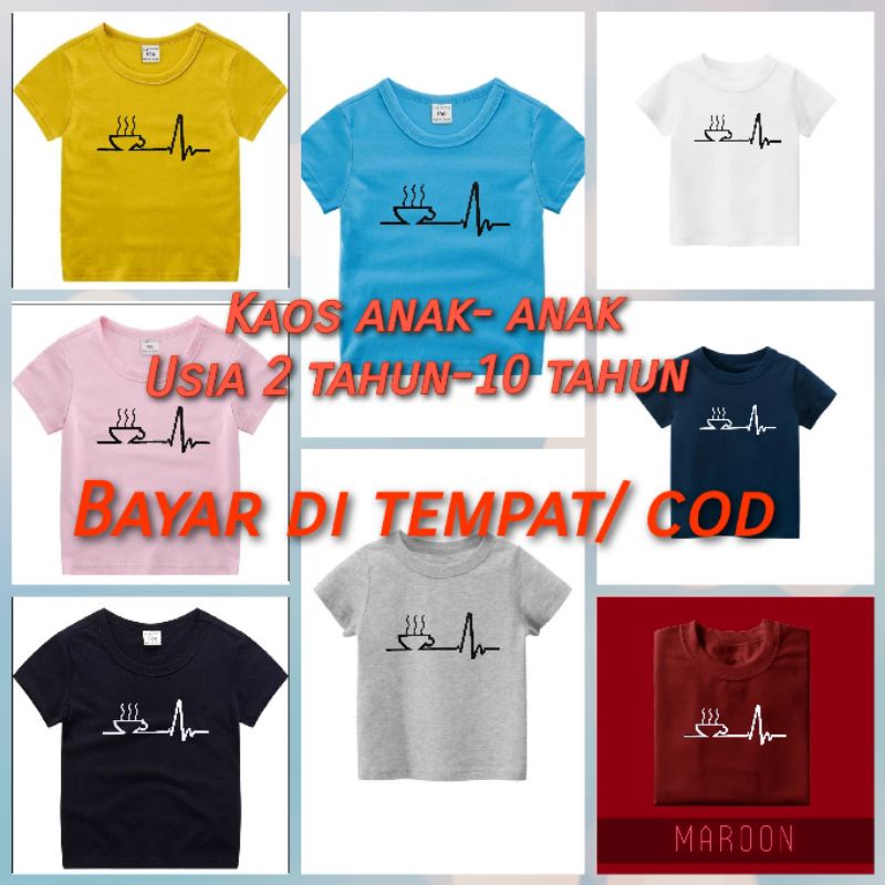 kaos anak anak laki laki dan perempuan  Unisex garis kopi