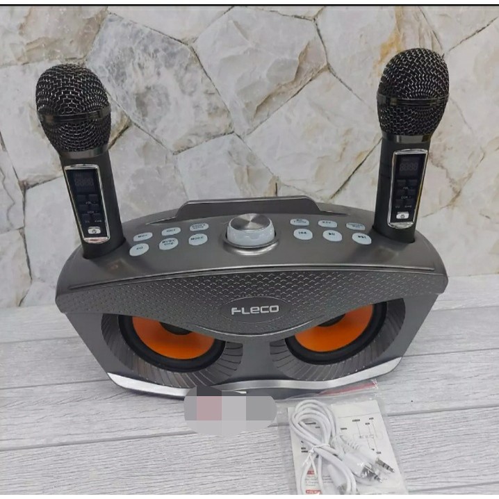 FLECO FL-311 Karaoke Speaker Bluetooth Dengan 2 Microphone Wireless Hitam