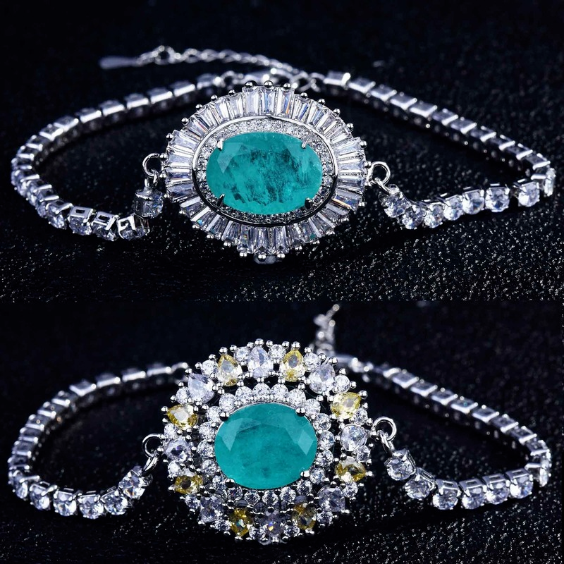 [Ready Stock]Fashion Luxury Full Diamond Inlaid Blue Gem Bracelet