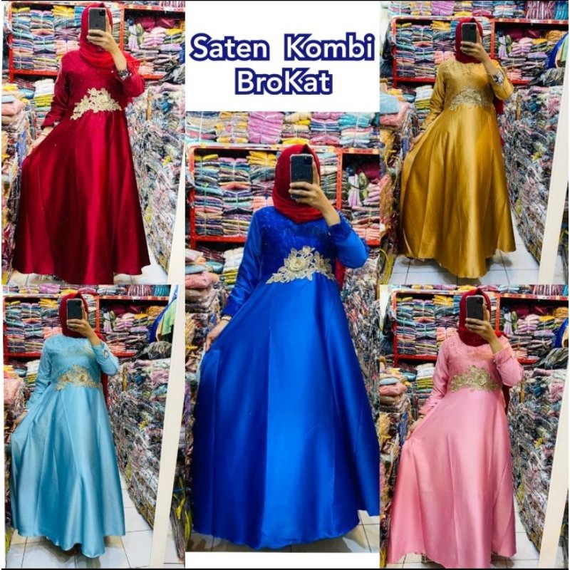 Gamis Satin Mix Brokat/Gamis Pesta Simpel/Gamis Seragaman