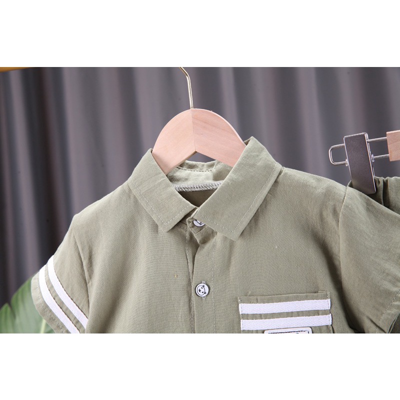 COD setelan kemeja anak laki laki import baju anak laki laki impor kemeja celana pendek motif beruang minimalis fashion import grosir-5