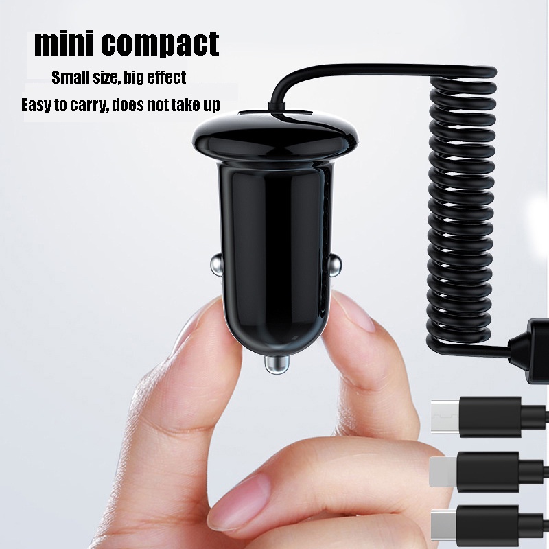 (Dalam stok, dikirim dari Jakarta)USAMS C22 3.4A Dual USB Car Charger with 3IN1 Spring Cable