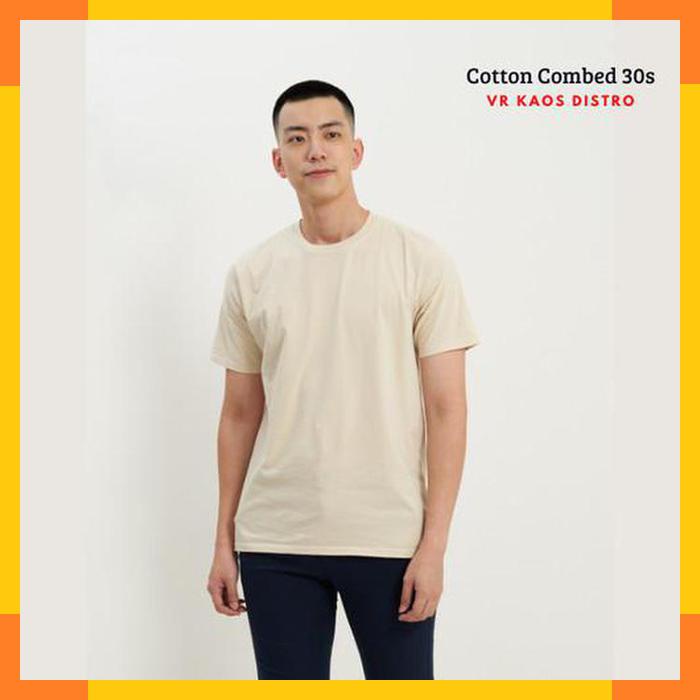 Baju Kaos Polos Pria Lengan Pendek Kaos Oblong Warna Cream_hf885