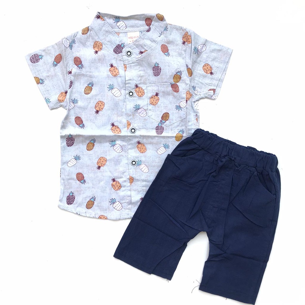 Baju setelan kemeja celana rompi sambung pesta motif lucu fashion anak bayi cowok laki murah -PIN