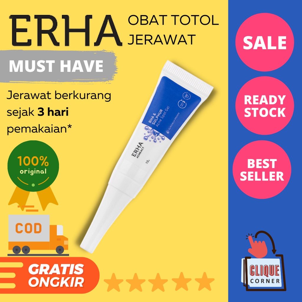 ERHA Acne Spot Gel 10g Obat Totol Salep Jerawat dan Penghilang Bekas Ampuh Original BHA & Sulfur