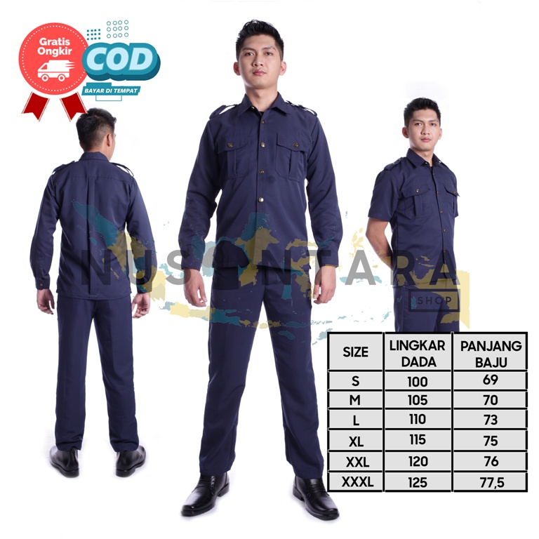 Seragam Safari Lengan Panjang Biru Navy Seragam Security Terbaru Baju Safari Satpam Bodyguard Supir