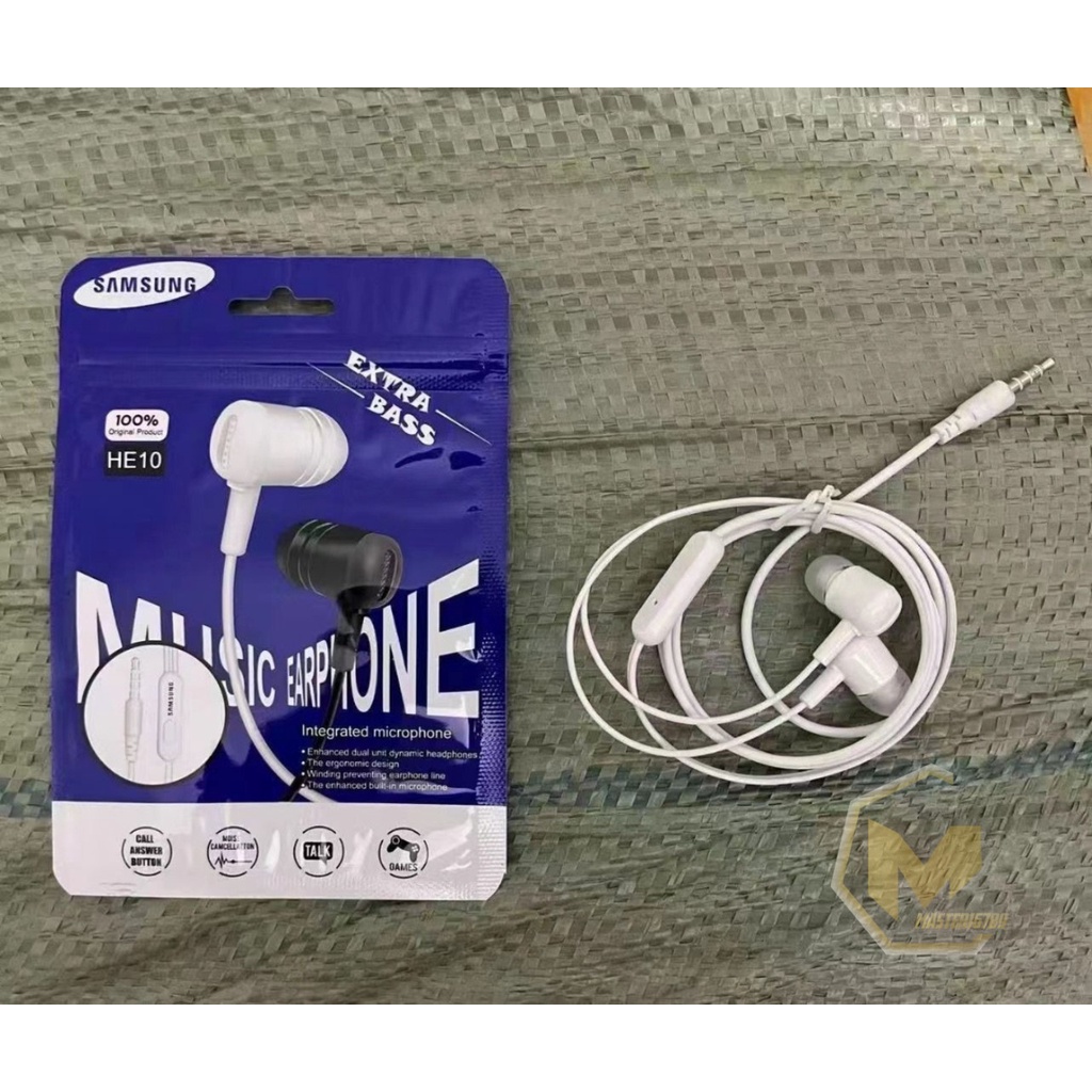 HF HEADSET EARPHONE HEADSFREE BRAND HE10 EXTRA BASS OPPO SAMSUNG VIVO XIAOMI REALME + MIC BISA TELEPON AN SUARANYA MANTAP MA3582