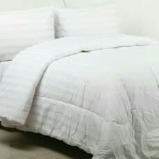 Set Bedcover Sprei Putih Salur Single Bed 90x200 100x200 120x200