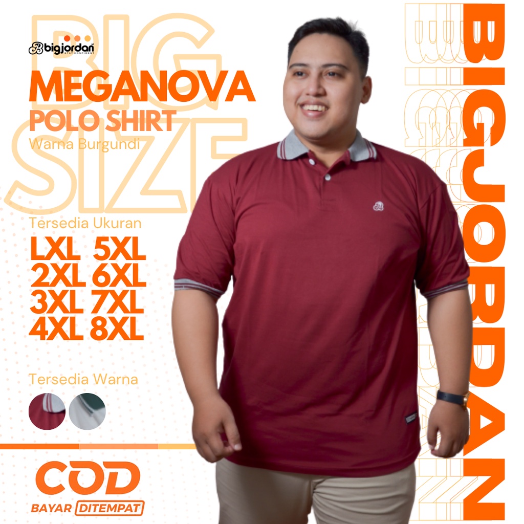 MEGANOVA baju kaos polo shirt pria bigsize XXL XXXL XXXXL XXXXXL kaos kerah jumbo merah maroon polo 