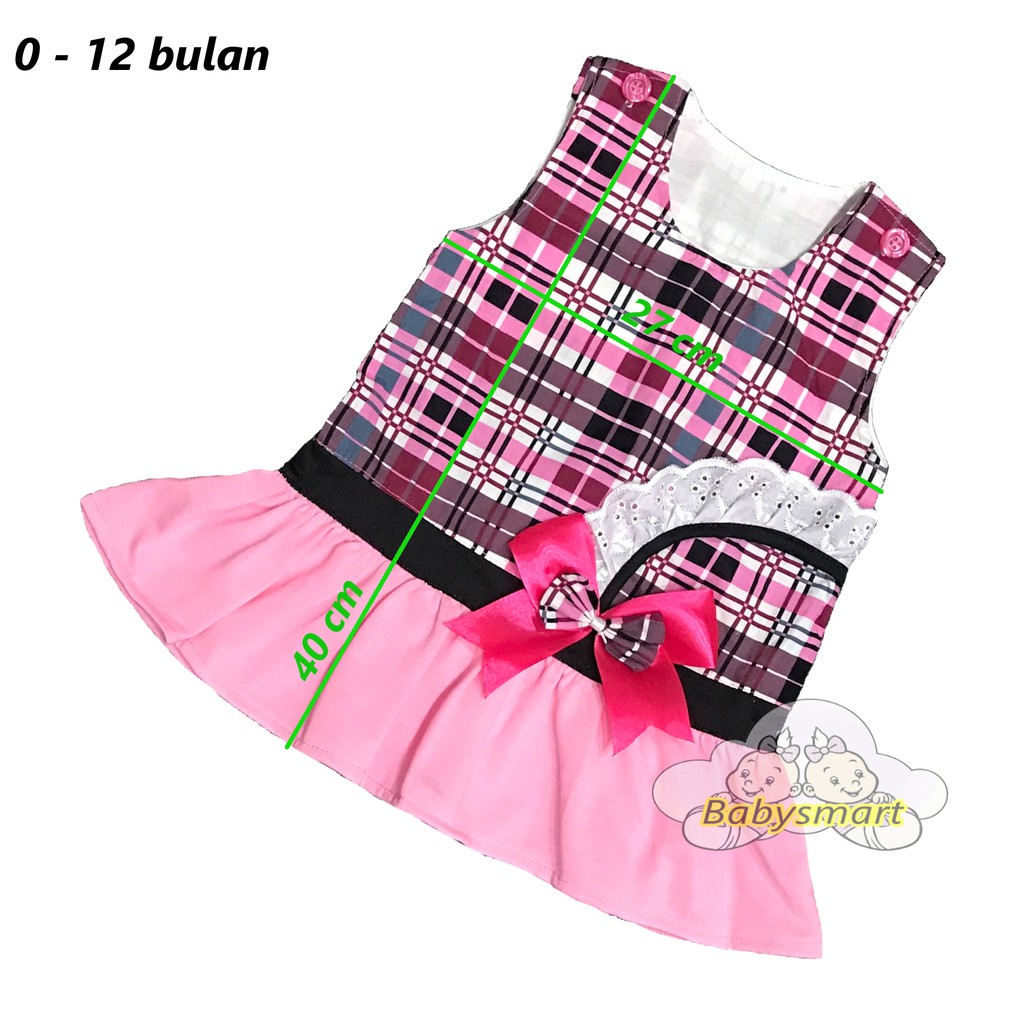 Babysmart - Baju bayi/Anak Perempuan Dress motif PITA KOTAK PLANET KIDS usia 0 -12 bulan / Pakaian