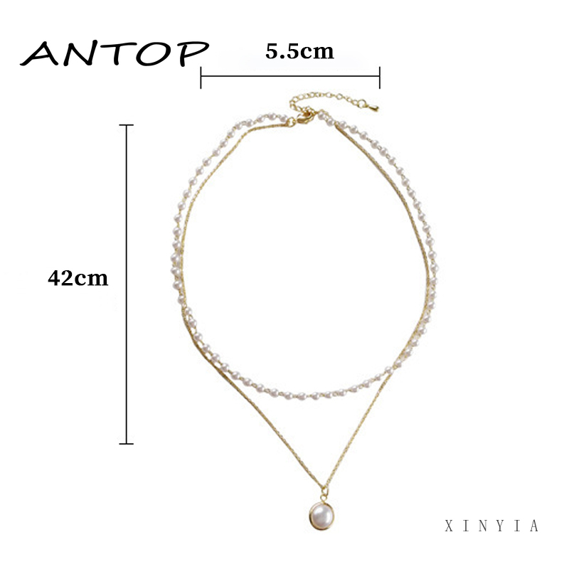 Fashion Retro Mutiara Logam Gaya Korea Kunci Kalung Multilayer Liontin Wanita Rantai Emas Kalung Perhiasan Aksesoris ANTOP