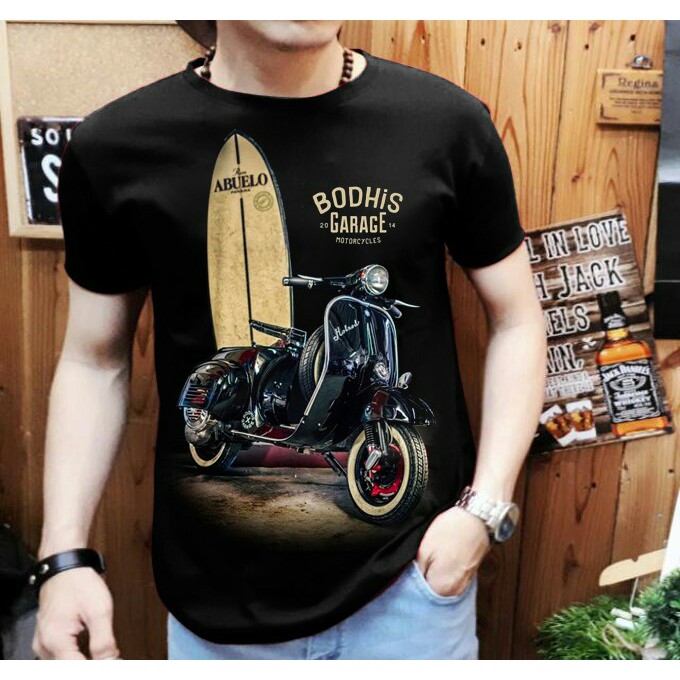 Kaos Distro Pria Lengan Pendek / Gambar Vespa black / Shalch Trendy