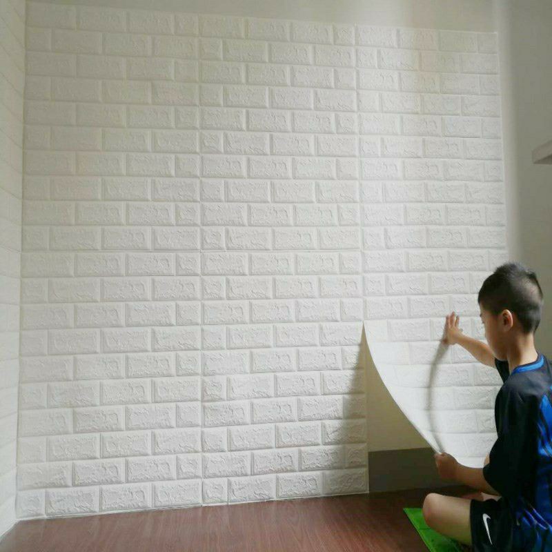 wallpaper foam brick 3d putih @10 lembar