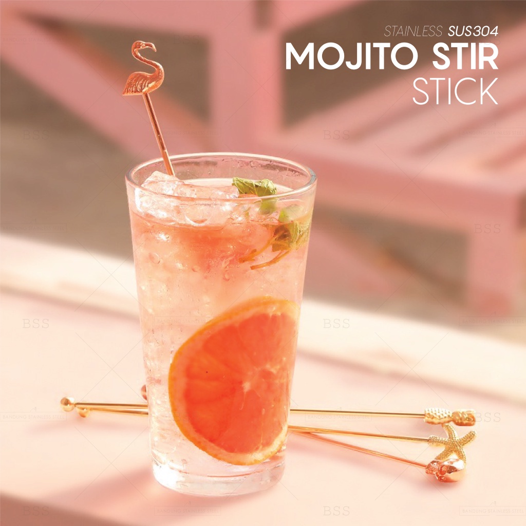 SUS 304 Mojito Stir Wine Garnish Pengaduk Minuman Cocktail Mocktail Stainless Aduk Kopi minuman Elegant Cantik Gold Rosegold Hitam Silver