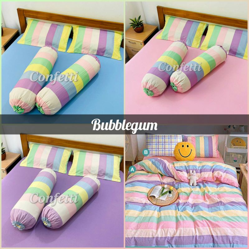 Confetti Sprei Set motif Bubblegum || Sprei bahan kaos || Anti geser