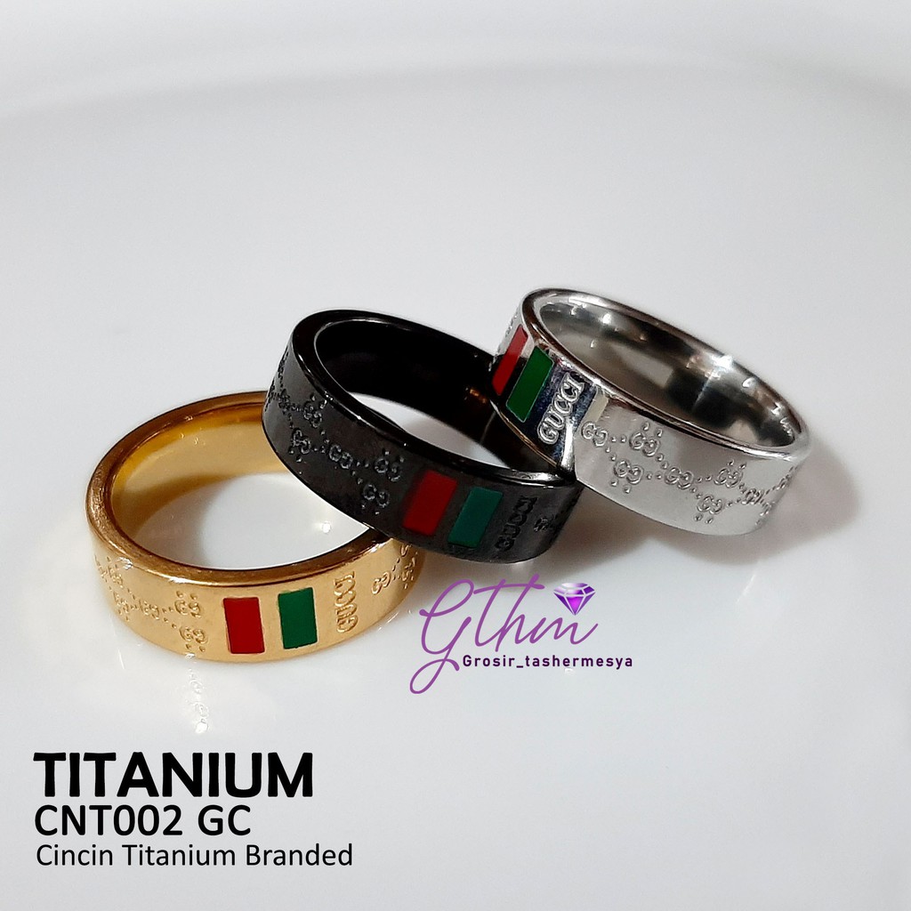 cincin titanium guci silver dan gold branded sedang trend cnt002 bisa untuk pasangan (harga satuan)