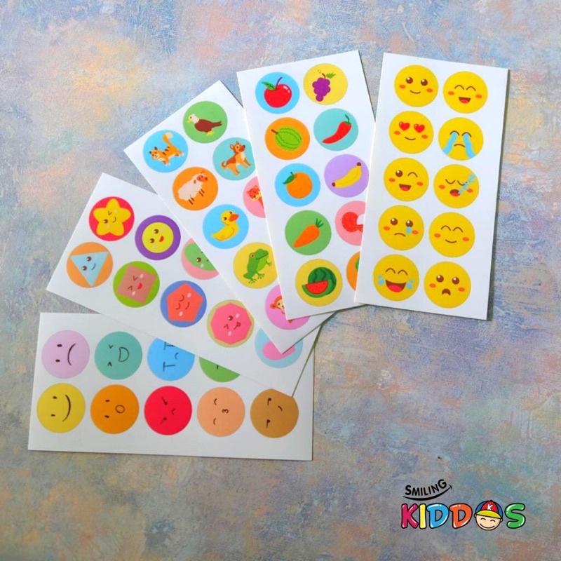 

PAKET STIKER BULAT 10 ISI 5 - Sticker Mainan Anak Dekorasi Deco Scrapbook Emoticon Kiss Cut