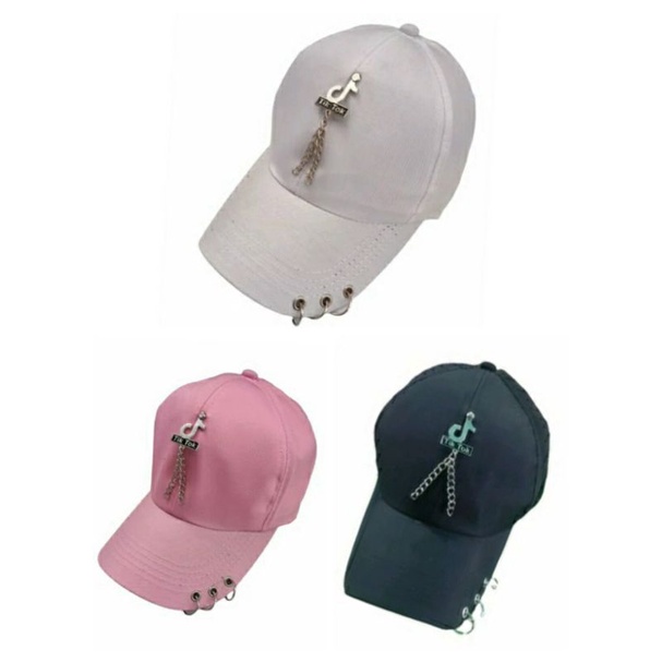 Topi cincin anting polos topi baseball pria wanita ring topi anting besi topi kpop