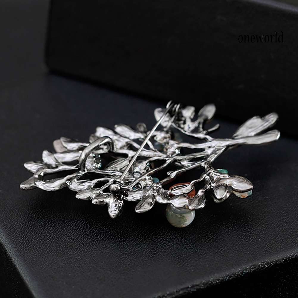 OW@ Colorful Leaves Rhinestone Brooch Pin Shirt Decor Women Jewelry Party Gift