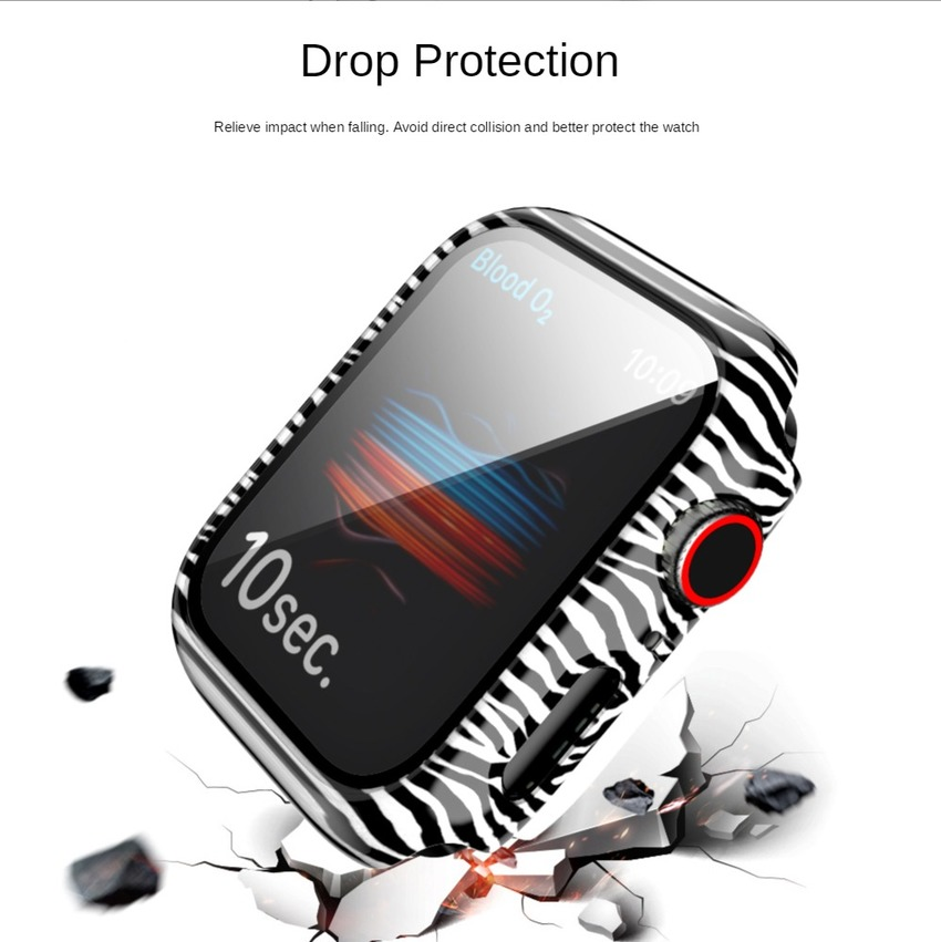 Newst Fashion Mewah Leopard Kaca+Case Untuk Apple Watch Series SE 6 5 4 3 2 1 IWatch 38MM 42MM 40MM 44MM Zebra PC Full Cover Screen Protector Kacamata Film Pelindung