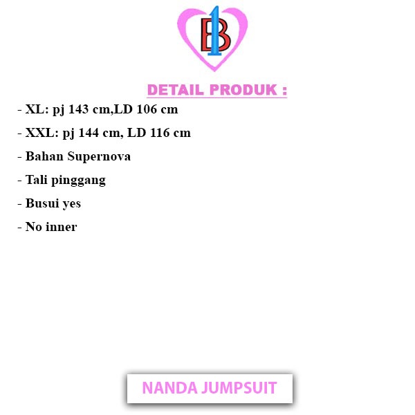 NANDA JUMPSUIT Jumbo Zipper Depan B1-Love 7452-7760 XL,XXL