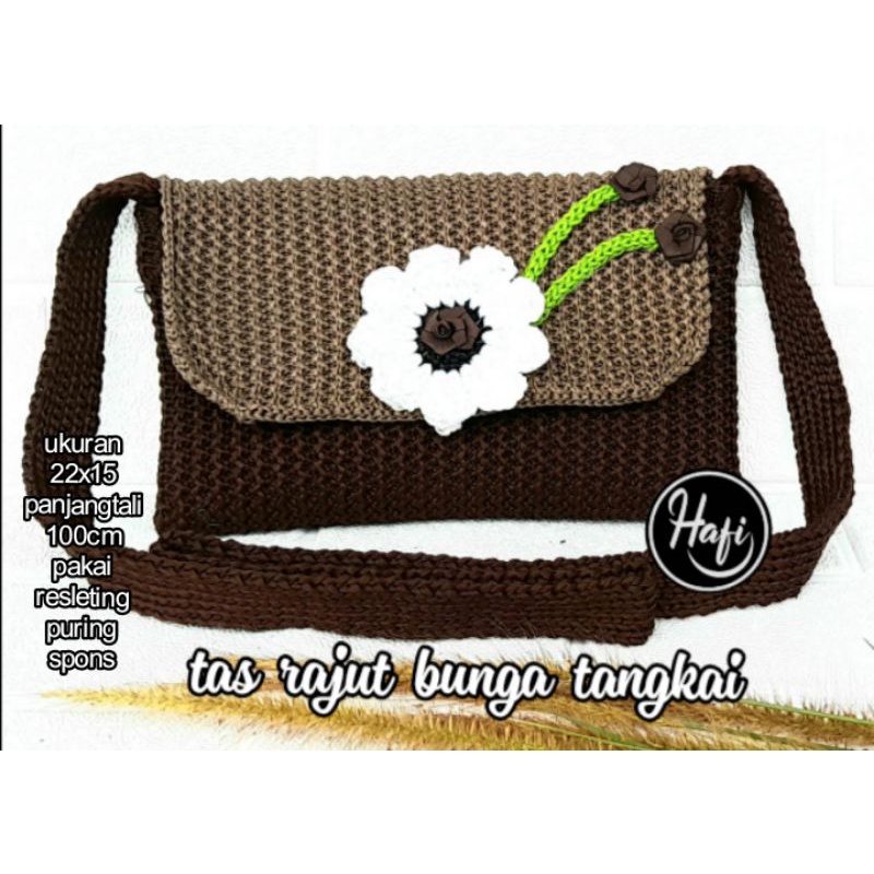 tas rajut selempang bunga tangkai /sling bag