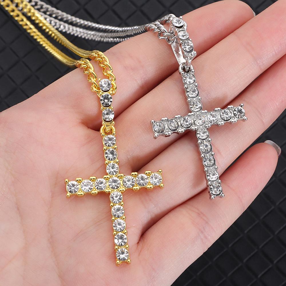 ANKER Kalung Rantai Liontin Salib Bahan Alloy Hias Berlian Imitasi Gaya Hip Hop Untuk Pria