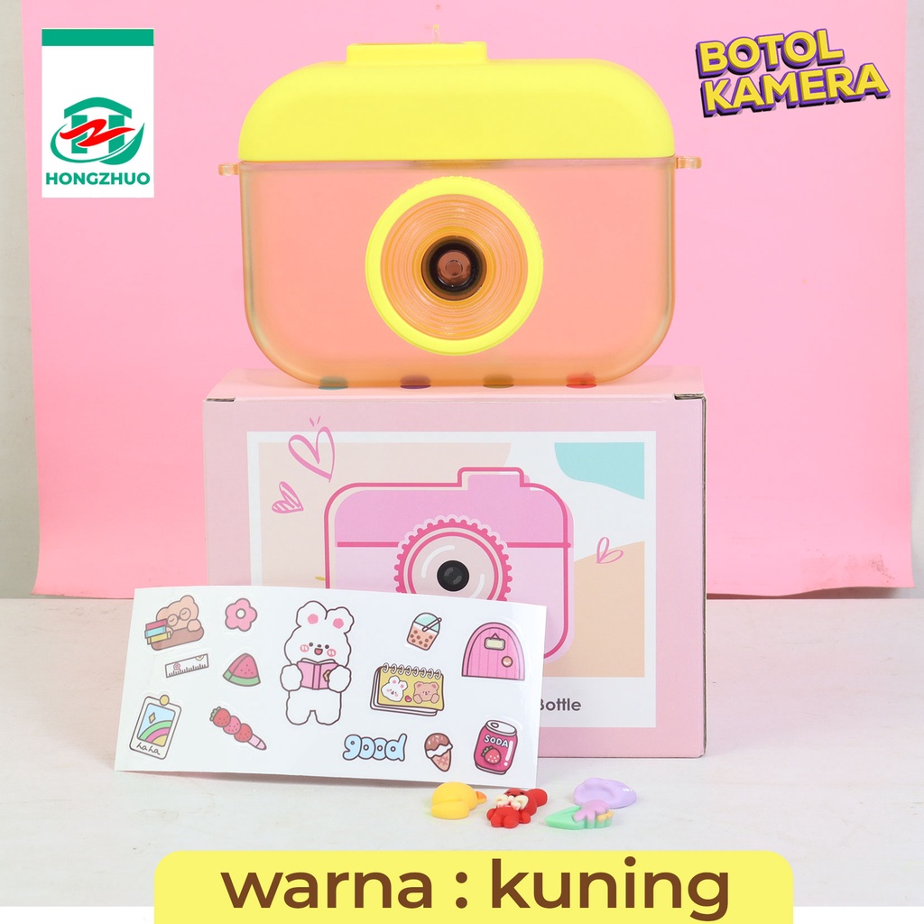 Hongzhuo Camera Bottle / Botol Kamera Unik / Botol Minum Anak Free Sticker Karakter 400ml BPA FREE-Kuning