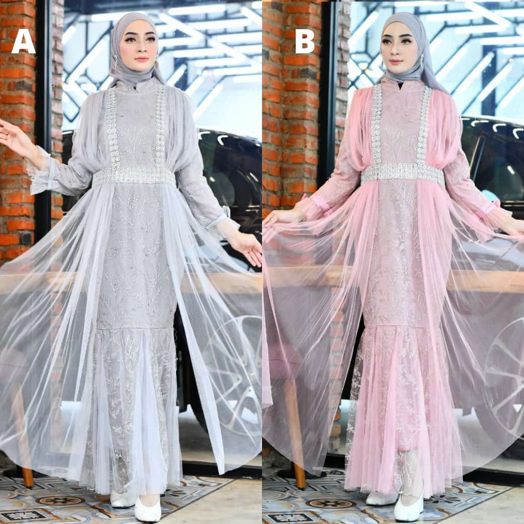 Gamis Wanita / Kebaya Modern TIlle Bordir DUyung Aneka Warna