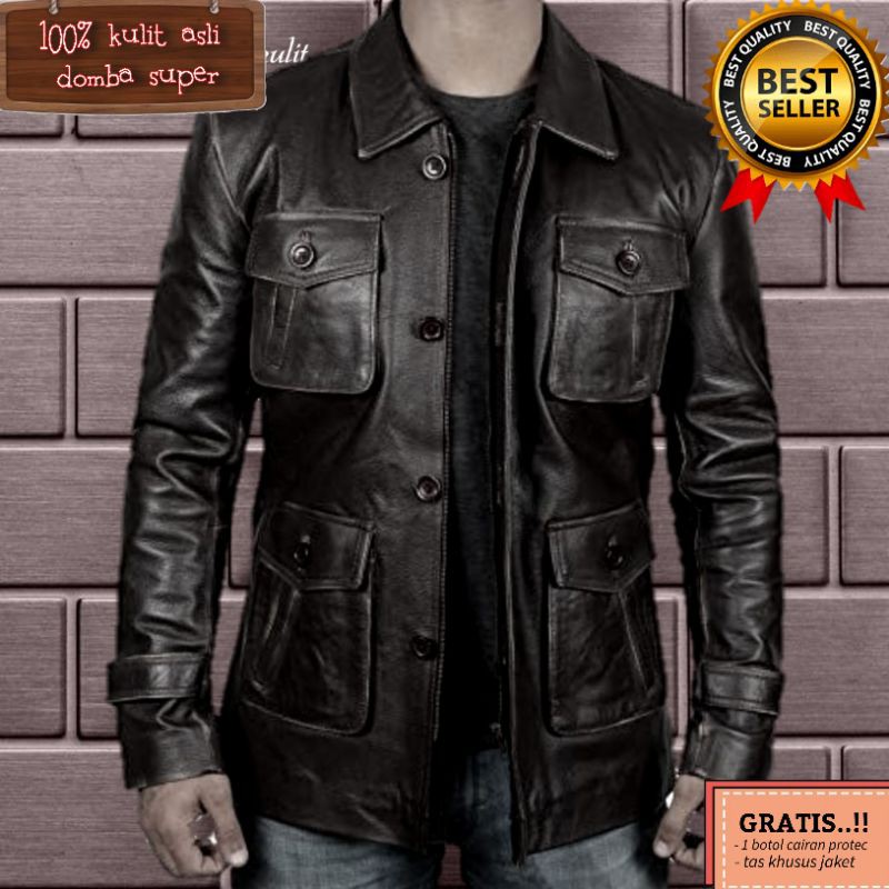 jaket kulit pria jubah panjang asli domba garut model safari kualitas super original terbaru