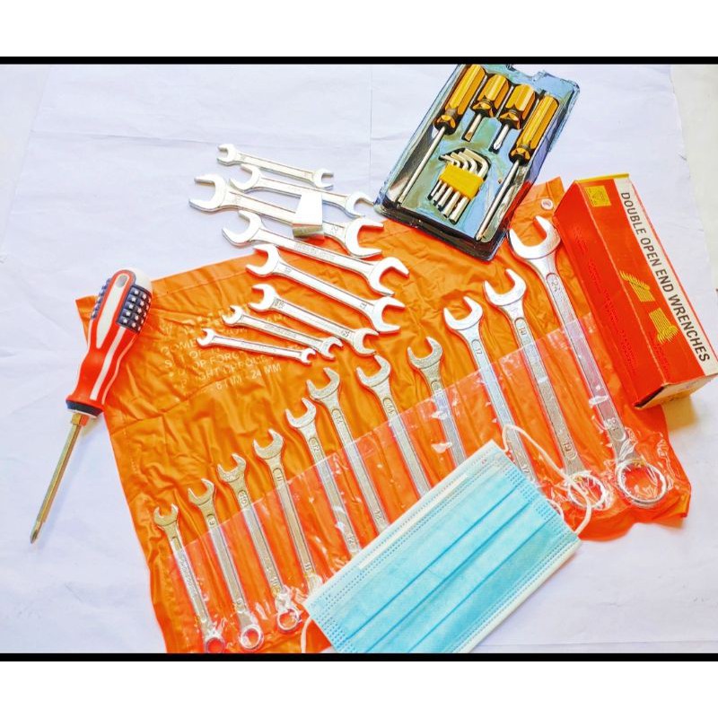 Paket Kunci Ring Pas set +:Kunci Pas set + Obeng Set + Obeng Amerika