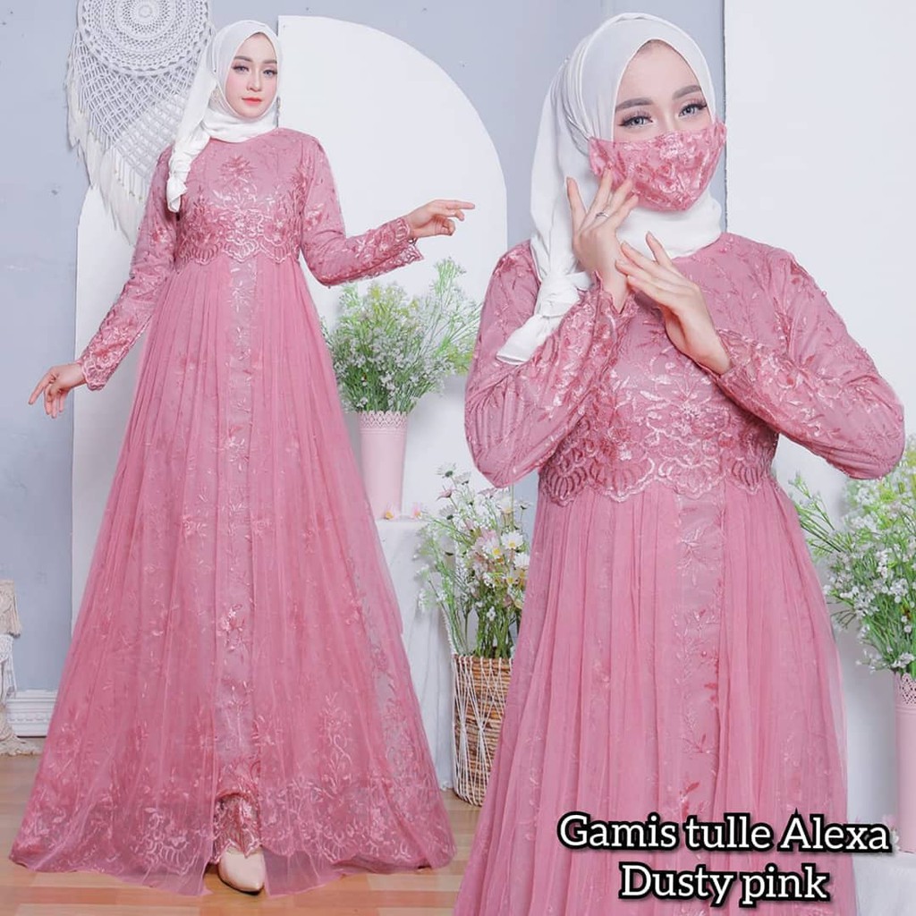 GAMIS TULLE ALEXA / Fasion Muslim Terbaru/ Size M - XXL / Gaun Pesta / Gamis brukat / Baju Kebaya / 