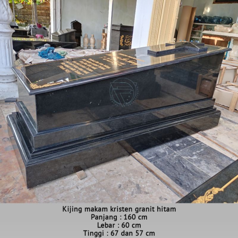 Kijingan makam kristen batu granit hitam 160x60