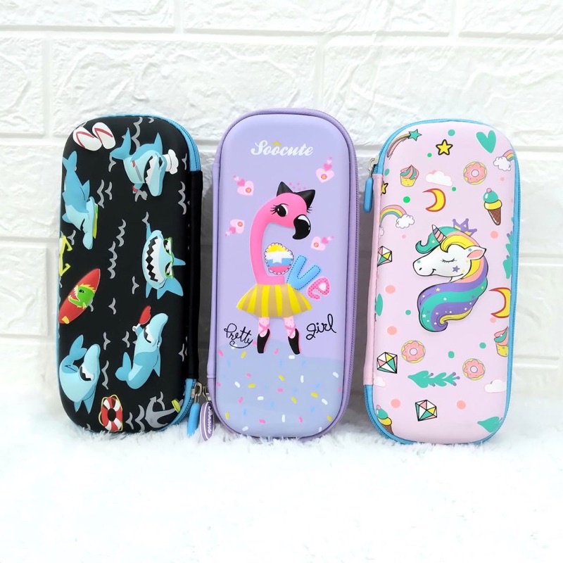 Preloved Kostak pensil anak perempuan kostak pencil case kotak tempat pensil barbie hello kitty sofia frozen princess transparant rilakuma
