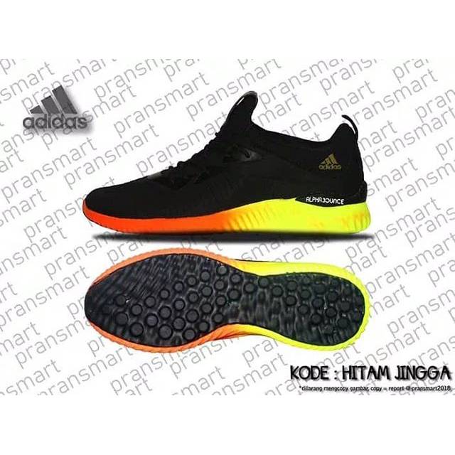 Sepatu Adidas Alphabounce 2.0 Black Neon Orange Navy Hitam Sneakers Running Fitnes Olahraga Pria