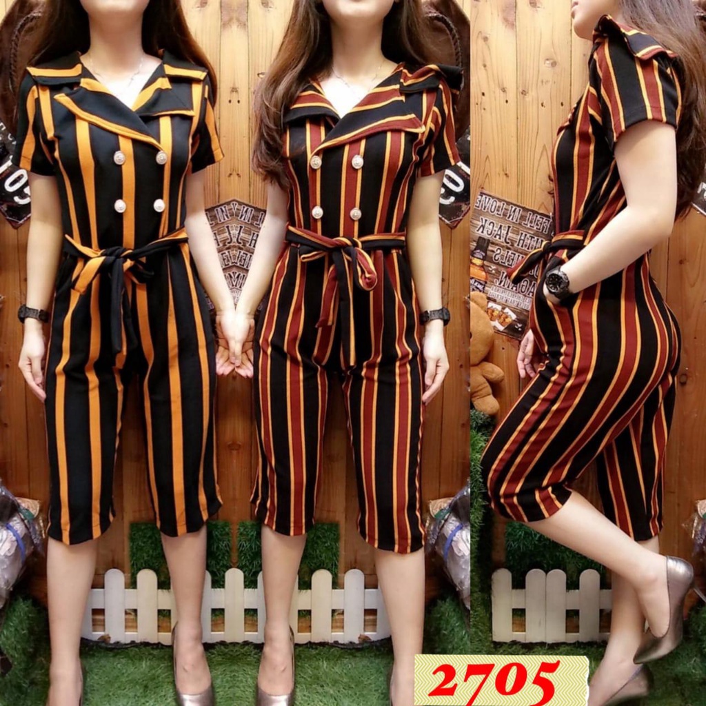 #fashion wanita # 060, ,Jumpsuit saluria celana celana kulot 7/8 tgn pdk bhn crepe super motif