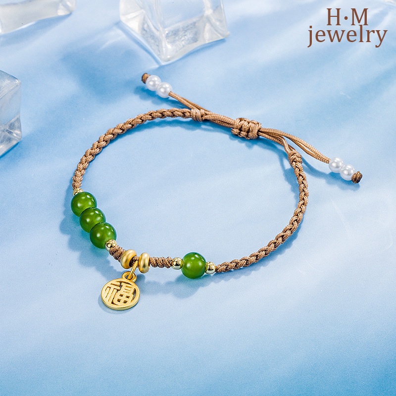 Gelang Tangan Manik-Manik Batu Jade Hetian Untuk Wanita