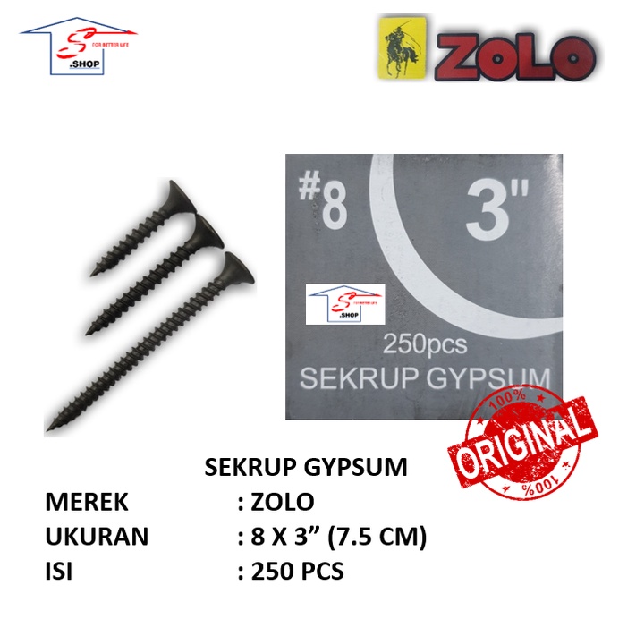 Sekrup Gypsum / Skrup Gypsum 8 x 3 " (7.5 cm) ZOLO ORIGINAL (1 DUS)
