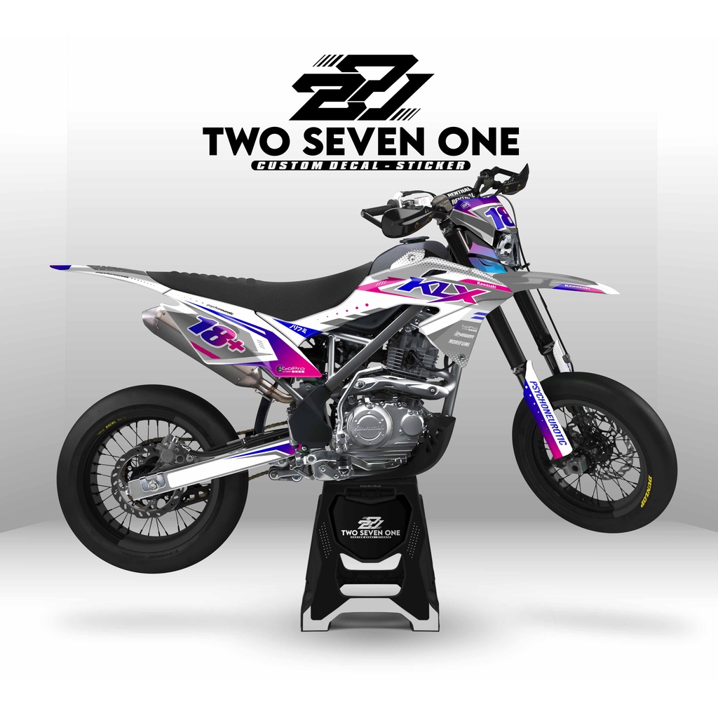 DECAL STIKER KLX BF - DTRACKER - GORDON PREMIUM -CUSTOM DESAIN - VARIASI PUTIH ABU GRADASI UNGU BIRU