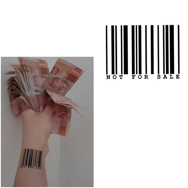 Tato Temporer Barcode teks Stiker Tato Minimalis - BAR