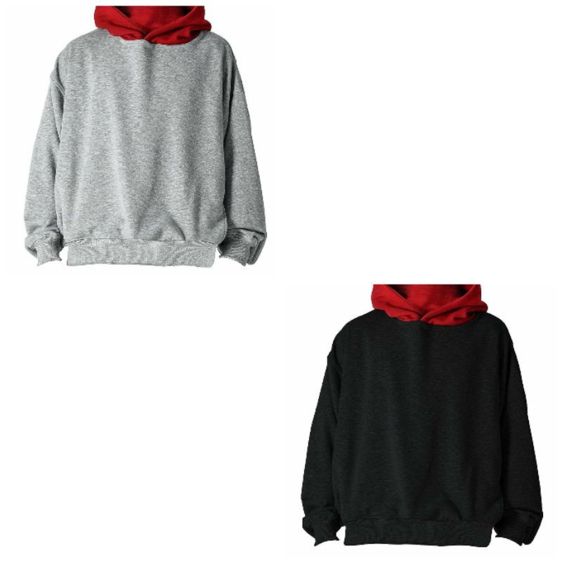 HOODIE PRIA POLOS HITAM TOPI MERAH tanpa saku ALL SIZE S-M-L-XL-XXL-XXXL-XXXXL-XXXXXL-XXXXXXL WANITA